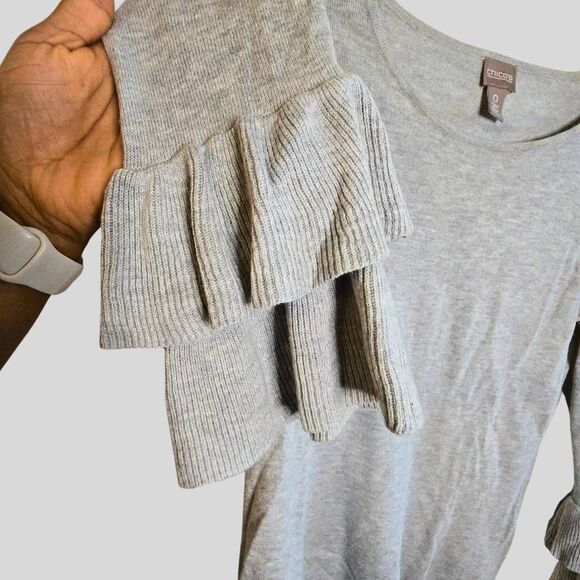 Chico’s Gray Knit Bell Sleeve Top Women's Size Small Scoop Neck Lightweight - Picture 8 of 11